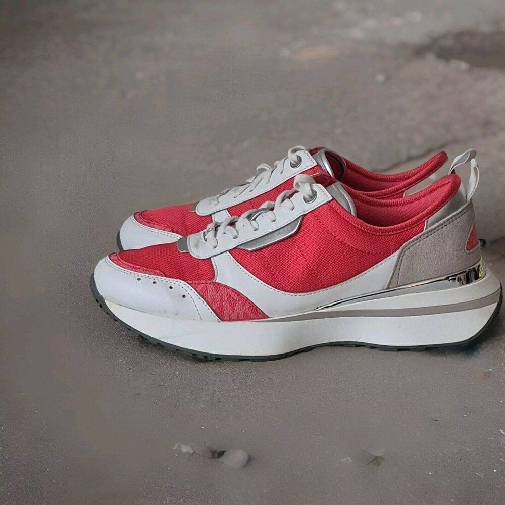 Michael Kors Flynn Trainer Lace Up Sneakers MK Signature Geran Multi Size 9M NEW